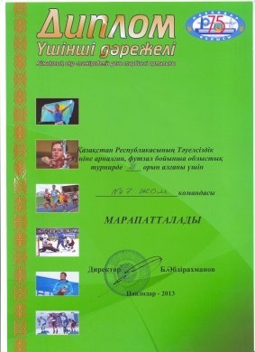 Команду СОСШПА №7 занявшую 3 место в областном турнире по футзалу среди юношей  2003 года рождения посвященнное Дню Независимости Республики Казахстан.