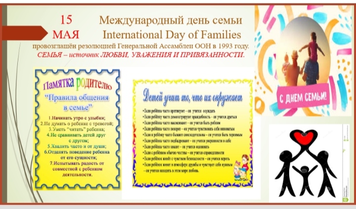 15 мамыр-Халықаралық отбасы күні/15 мая- Международный день семьи.
